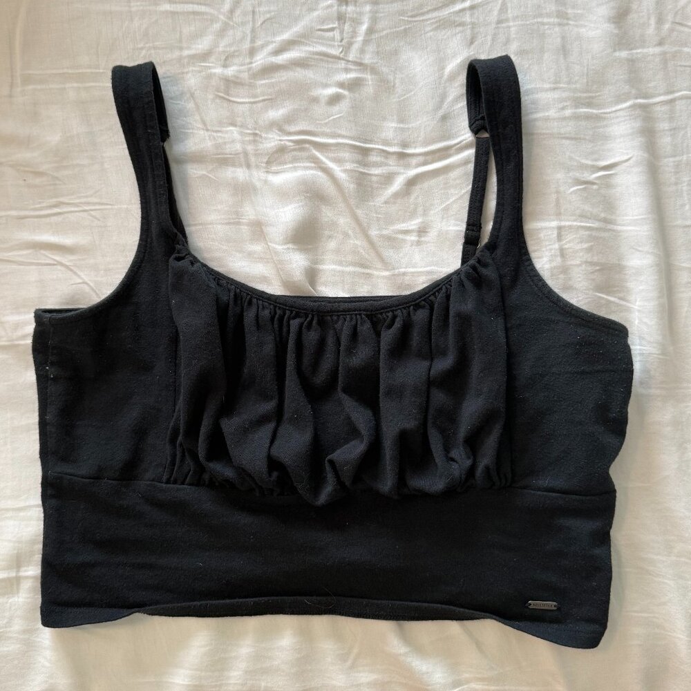 Hollister Black Cropped Tank Top Size L Fitted Basic Stretch Crop Tee